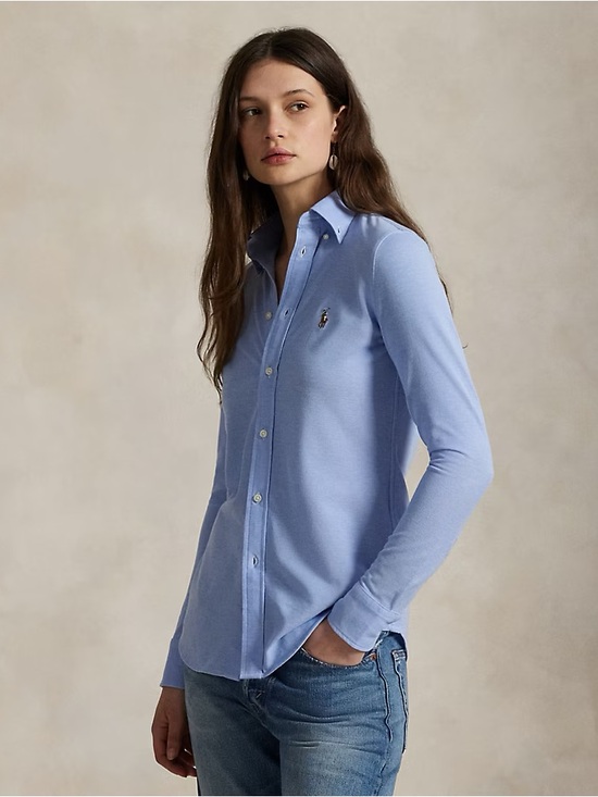 Ralph Lauren Tops - Ralph Lauren Slim Fit Knit Cotton Oxford Shirt | Blue & White Stripe | Size S